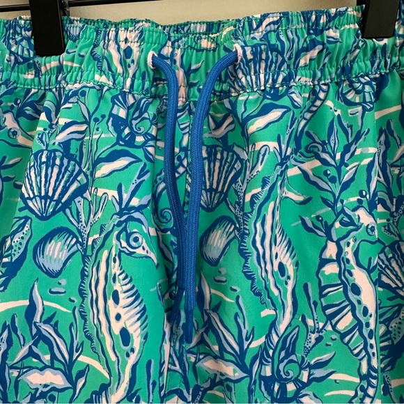 Vineyard Vines Boys Swim Trunks Medium Seahorse Seashell Ocean Print Blue Green - Picture 4 of 7